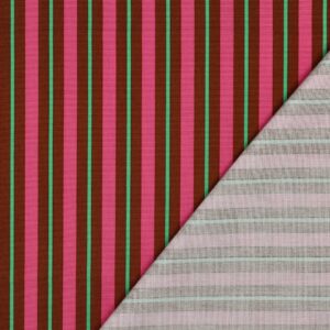 Tissu toile de coton canvas rayures caramel et rose
