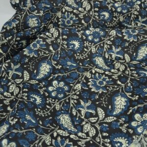 Tissu Coton indienne bleu et noir