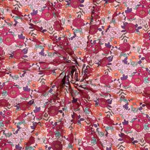Tissu popeline de coton fleurs fuchsia