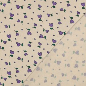 Tissu sweat coeurs fleurs lilas