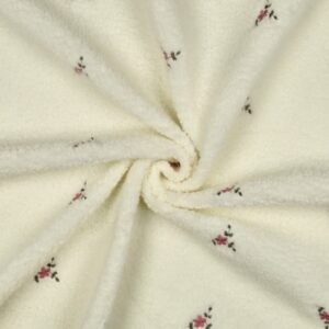 Tissu sherpa écru Brodé fleurs