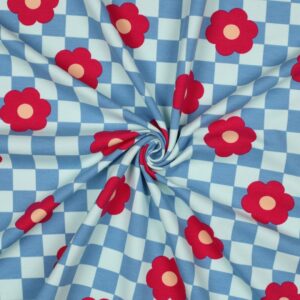 Tissu French Terry Fleurs Bleu