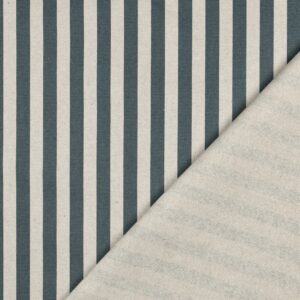 Tissu Coton enduit rayures Bleu et Lin
