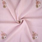 Tissu double gaze brodé rose