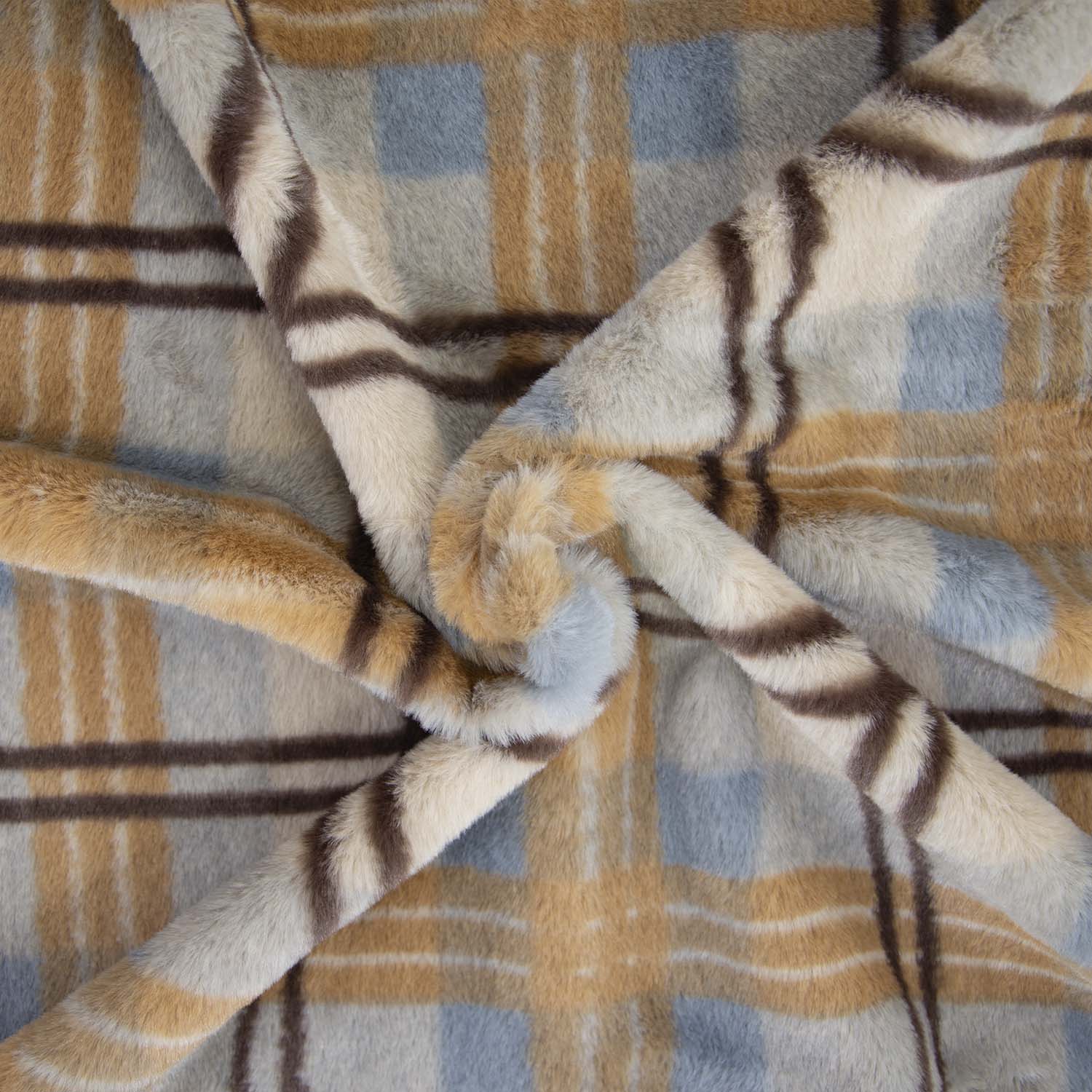 Tela de pelo sintético tipo peluche diseño tartán 1 01 Tissu Fausse Fourrure carreaux marron