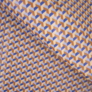 Tissu Simili cuir imprimé motifs géométriques Bleu