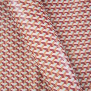 Tissu Simili cuir imprimé motifs géométriques rose