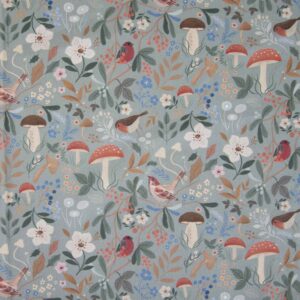 Tissu popeline de coton mushrooms birds