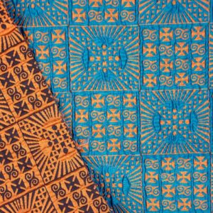 Tissu Brocard double face orange et bleu